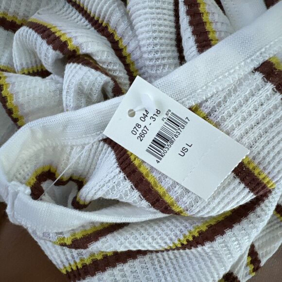 NWT Aerie White Brown Yellow Striped Waffle Knit Racerback Tank Top Size Large - Picture 6 of 6
